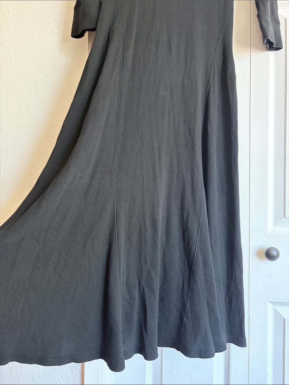 POLO RALPH LAUREN Waffle-Knit Midi Maxi Dress in Black 3/4 sleeves - Picture 8 of 12